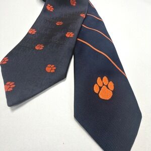 Lot of 2 Clemson Tigers Neck Ties RAM Tie Makers Navy Orange Silk Paw Logo NCAA‎